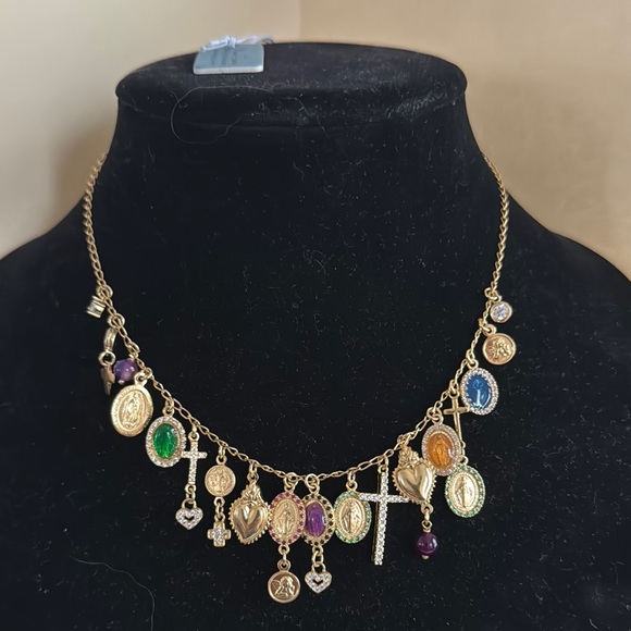 Mia Fiore Jewelry - MIA FIORE 18KT Gold Plated Sterling Silver Religious Crystal Charm Necklace NWT